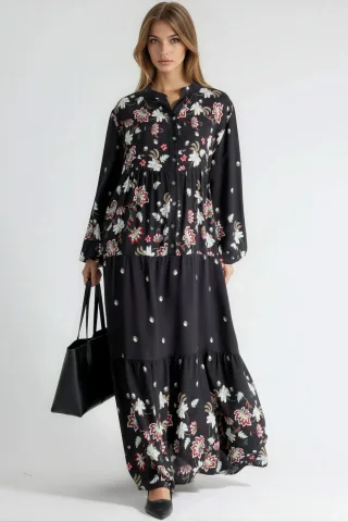 Mustered V-Ausschnitt Maxikleid