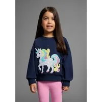 KIDSWORLD Sweatshirt Einhorn-Applikation für kleine Mädchen Sweatshirt mit schimmernden Pailletten-Applikationen