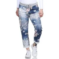 CLEO STYLE Jogginghose Damen Jogginghose 2581 36-40 Dunkelblau / Blume
