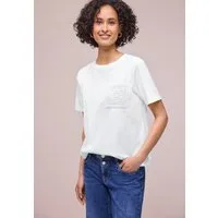 STREET ONE Kurzarmshirt Sommershirt mit Rundhals und Crochet-Tasche