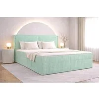 MOEBLO Boxbett Bett 04 (Bonnellmatratzen + Topper, Doppelbett gepolstertes Kopfteil Bett mit Bettkasten, aus Cord, Polsterbett Kontinentalbett), (BxHxT):143/163/183x113x214cm