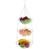 relaxdays Obstschale Hängender Obstkorb in Weiß, Stahl