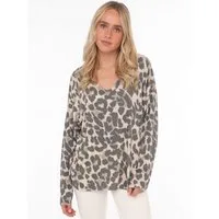 Zwillingsherz Langarmshirt Leo-Muster, Langarm, V-Ausschnitt, hinten etwas länger