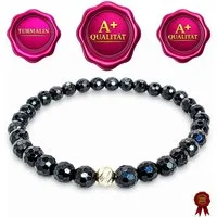 M-Punkt24 Armband Damen Armband 100% Echter Edelstein (TURMALIN, 6mm, Natur, 925 Echt-Silber-Verschluss), Gummizug, inkl. Etui, SONDERPREIS wegen Produkt-Neuheit