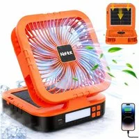 kehot Standventilator Solar Campingventilator mit 90° Oszillation und LED-Licht, USB-C aufladbar mit 4 Windstufen, Timer und Powerbank