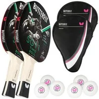Butterfly Tischtennisschläger 2x Timo Boll SG11 + 2x Drive Case 1 + Bälle, Tischtennis Schläger Set Tischtennisset Table Tennis Bat Racket