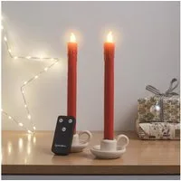 Lights4fun LED-Kerze 2er Set LED Tafelkerzen Echtwachs Rot mit Fernbedienung