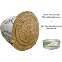 Isover Dämmfilz Dämmmatte 40mm mit Klebeband, 3,6qm Grau/Silber, Mineralfaserwolle alukaschiert Wärmeisolierung Schalldämmung Feuch