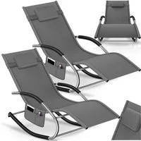 tectake Gartenliege ergonomische Sonnenliege, Belastbarkeit 120 kg, 62 x 146 x 92 cm, Balkonliege Taya, 2 St., für Außen in Grau, gepolstert, atmungsaktiv, wasserabweisend, mit Aufbewahrungstasche