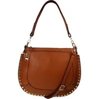 FLORENCE Schultertasche Florence Damen Schulter-Satteltasche (Schultertasche), Damen Leder Schultertasche, Umhängetasche, hellbraun ca. 36cm