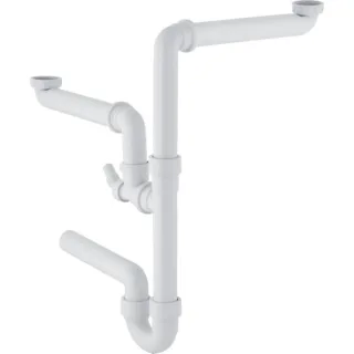 Geberit Spültisch-Ablauf G1 1/2x40 mm weiß für WM und GS in PP für zwei Becken 152886111