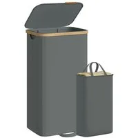 SONGMICS Wäschekorb Wäschekorb mit Deckel, mit herausnehmbarem Wäschesack, Bambusrahmen, 100/150/170 L, 1/2/3 Fächer