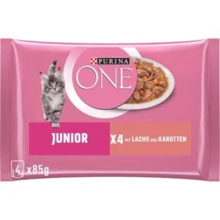 Purina ONE Junior Kittenfutter nass zarte Stückchen in Sauce Lachs 48x85 g