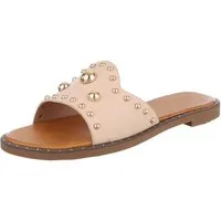 Ital-Design Modische Slides mit Glitzer-Details für Damen Pantolette (89542628) Blockabsatz Pantoletten in Beige