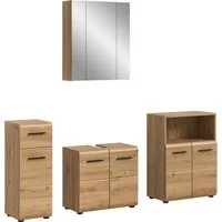 welltime Badmöbel-Set FLORENZ, 4-teilige Badkombination, hochwertige MDF-Front, (Set, 4-St., Unterschrank, Waschbeckenunterschrank, Spiegelschrank, Midischrank), Bad-Kombination, Bad-Möbel, Badezimmer, Kombination, Kombi