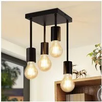 ZMH Deckenleuchten Wohnzimmer Schwarz E27 Retro Hängend Deckenlampe für küche Flur, Bedienungsanleitung, ohne Leuchtmittel, 4 Flammig Industrial Küchenlampe