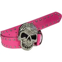 Einkaufszauber Nietengürtel Gürtel Skull Totenkopf mit Strass und Nieten Pink Totenkopf mit glitzernden Strasssteinen