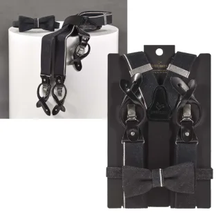 Sir Redman Hosenträger Herren Set mit Fliege Candiani Denim black 35mm. Ein edles nachhaltiges Accessoire-Set zum Knöpfen und Clippen für Herren.
