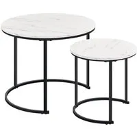 Yaheetech Couchtisch, 2er Set Beistelltisch Sofatisch mit Runder Tischplatte & Metallgestell