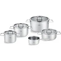 Fissler Topf-Set Viseo® Pro, Edelstahl 18/10 (Set, 9-tlg., 3 Kochtöpfe & 1 Bratentopf mit Deckel, 1 Stielkasserolle), 9-teiliges Edelstahl-Topfset mit Superthermic Boden