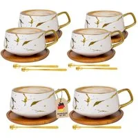 Intirilife Tasse, 6-tlg., Keramik, 6x Kaffeetasse Teetasse Keramik 200ml Tassen Set Untersetzer Becher