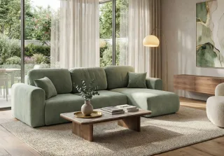 Ecksofa mit Schlaffunktion BRUSK Sofa in Stoff Kronos Hellgrün Ottomane Rechts