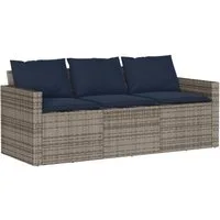vidaXL Loungesofa Gartensofa mit Kissen 3-Sitzer Grau Poly Rattan, 1 Teile