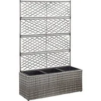 vidaXL Hochbeet Hochbeet mit Rankgitter 3 Töpfe 83×30×130cm Poly Rattan Grau (1 St)