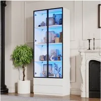 Merax Standvitrine Hochschrank Standregal Vitrinenschrank mit LED-Beleuchtung (1-St., 80x34x200cm) Vitrine mit Glastüren, 2 Schubladen, Aluminiumrahmen & großem Stauraum