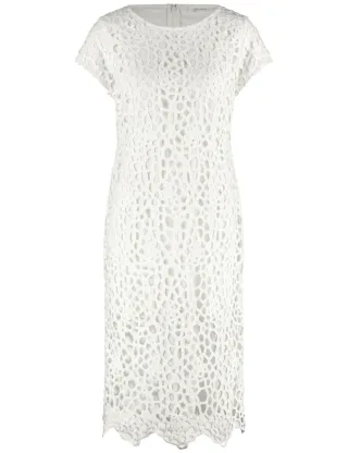 GERRY WEBER Collection - Spitzenkleid mit dekorativem Lochmuster beige/weiß - Gr. - 36
