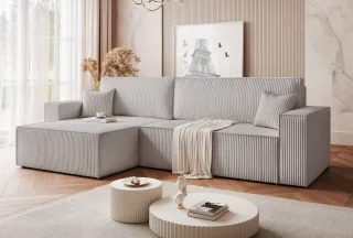 Ecksofa Schlafsofa Sofa ADARA MAX in Stoff Poso Hellgrau Ottomane Links