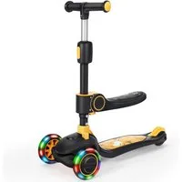 OUNUO Dreiradscooter 1009 Kinderroller mit LED und Sitz, höhenverstellbar, für 2 Jahren ab