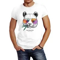 Neverless Print-Shirt Neverless® Herren T-Shirt Panda Bär Aufdruck Tiermotiv mit Sonnenbrille Fashion Streetstyle mit Print