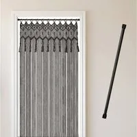 Cozyor Vorhang Makramee 132 x 200 cm mit Vorhangstange 70-120 cm, Boho Gardine (1 St), Ösen, Baumwolle, Raumteiler schwarz Eclipse, Boho Wandteppich, Türvorhang handgemacht