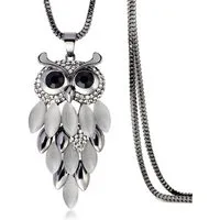 KARMA Lange Kette Lange Halskette Damen Damenkette Eule (Tiere Anhänger, Pullover Kette), 74cm silber schwarz