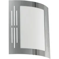 EGLO Wandleuchte City Wandlampe, Außenbeleuchtung, Außenlampe, silber, weiß, E27, IP44, ohne Leuchtmittel, Wand-/Deckenleuchte - L23,5 x H26 x AL9 cm - edelstahl - 1X60W exkl.