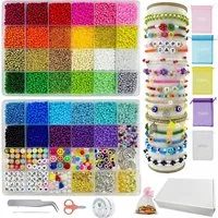 SURFOU Kreativset Perlen zum Auffädeln 16000 Stück 3mm Perlen Set perlen für armbänder, (Bastel Sets, Bastelset Weihnachten Kinder, Bastelset Weihnachten, Basteln Weihnachten, Armbänder Selber Machen, Perlen Set, Schmuck Selber Machen Set, 16000-tlg)