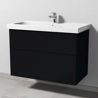 Sanipa 3way Waschtischunterbau zu Geberit iCon Light Waschtisch mit 2 Auszügen, Schwarz-Matt SF57508
