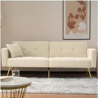 BBWL Sofa Schlafsofa 2-Sitzer mit Bettfunktion, verstellbarer Rückenlehne, Lammwollbezug, goldenen Metallbeinen und Seitentaschen
