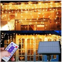 Rosnek LED-Lichtervorhang Solar,Wasserdichte,8 Modi, Timer,für Gärten Terrasse Weihnachts Deko, mit Fernbedienung