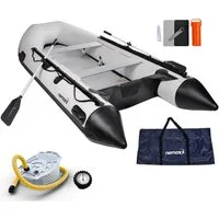 NEMAXX Schlauchboot Profi Schlauchboot 380 cm für 7 Personen, (inkl. 2 Paddel,Fußpumpe,Manometer,Tasche & Reparaturset–Aluminiumboden), Tragegriffe, Halteleine, Heckspiegel, Paddelhalter, 3 + 1 Luftkammern