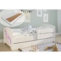 Kids Collective Kinderbett 70x140 / 80x160 cm Komplettset mit Matratze & Schublade (Bett für Jungen und Mädchen, Einzelbett für Kinder von 2 - 10 Jahren), komplettes Set mit Einhorn Motiv für Jungen und Mädchen 80x160 cm