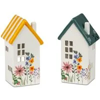 formano Windlicht Blumenwiese, Höhe: 16cm, Farbe: Weiß, Motiv: Häuser