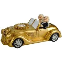Kremers Schatzkiste Spardose XXL Goldhochzeit 50 Jahre Gold-Paar im Oldtimer 21 x 15 cm, Handbemalt