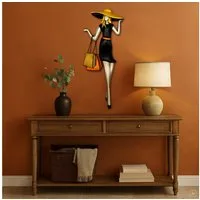 abc HOME Wanddekoobjekt Wanddeko Frau mit Einkaufstaschen und Hut, Metall, 55 cm H