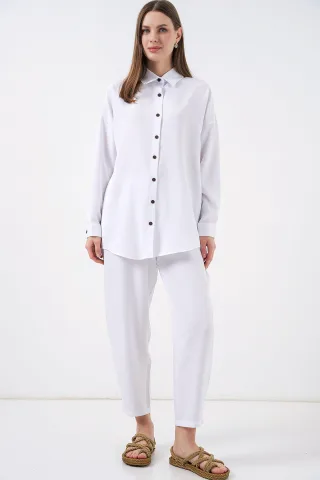 Leinenmischung Langarmshirt und Hose Set