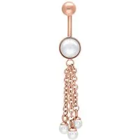 Wildcat Bauchnabelpiercing Dangling Synthetic Pearl Bananabell für Bauchnabel, 1 Stück, Chirurgenstahl 316L - wasserfest, hautverträglich, Roségold