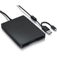 CSL Externes 3,5 Zoll, 1,44 MB, USB A und C, Plug & Play Diskettenlaufwerk (USB 2.0, USB-A, USB-C, Slimline Design, keine Treiber, Windows 10 11, schwarz, 14x10x1,7 cm)