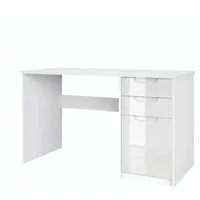 Vladon Schreibtisch Logan (Bürotisch, mit 2 Schubladen und 1 Tür), Weiß matt/Weiß Hochglanz (129 x 76 x 60 cm)