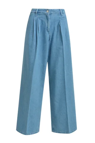Milano Italy - pleated wideleg pants, french pockets jeansblue - Gr. - 38